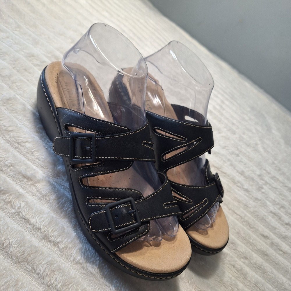Clarks Collection Merliah Karli Sandals Womens 8 Black Slip On Adjustable...
